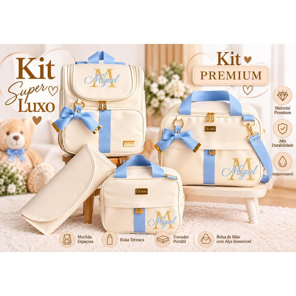 kit bolsa maternidade mala    personalizado  menino/menina 4 paças luxo.