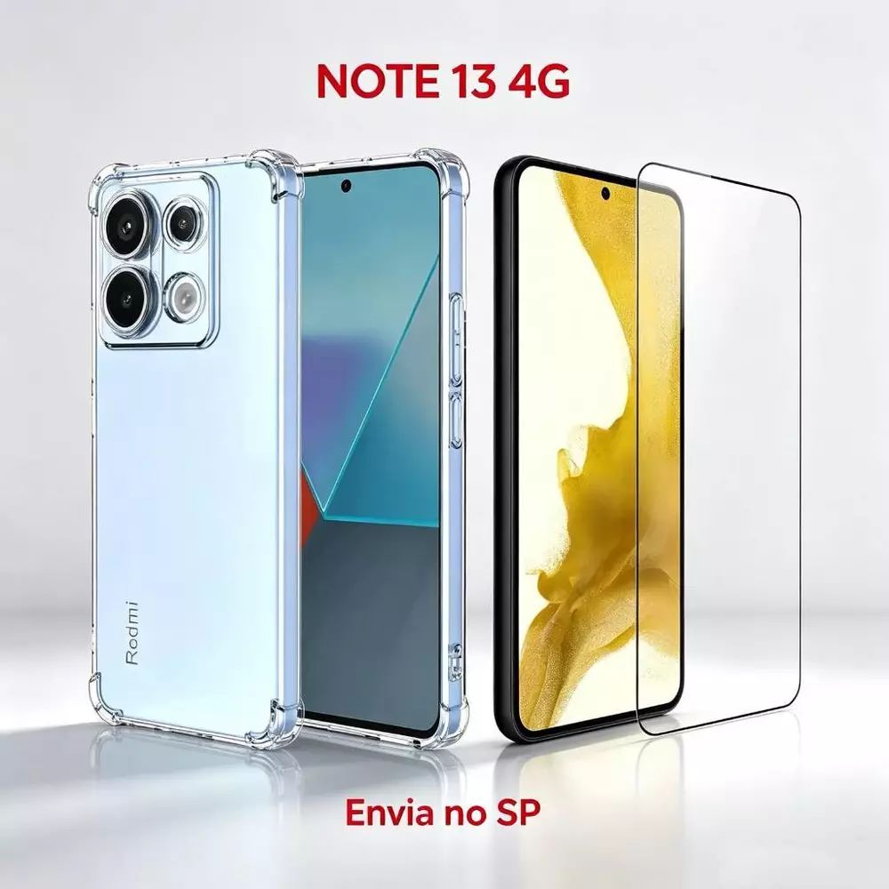 Kit Capa Anti Impacto Transparente + Película 3D P/ Redmi Note 13 4G