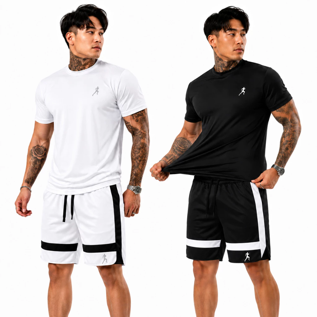 Kit 2 camisetas camisas Dry Fit Academia + 2 Bermudas shorts masculino dupla — imagem 1