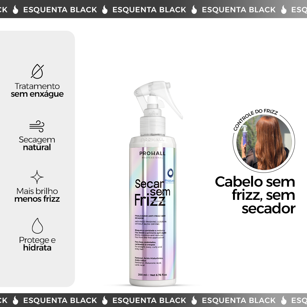 Leave-In Secar sem Frizz: Controle de Frizz e Proteção Sem Uso de Secador 200ml