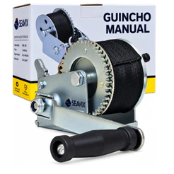 Guincho Manual Catraca De 800LBS Com Fita SEAVIX 7MT x 50mm Preta Em Políester Arrasta Reboque