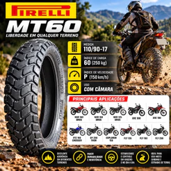 Pneu Traseiro Pirelli MT60 110/90-17 60P Aro 17 Bros 125 150 160 XRE 190 300 Crosser 150