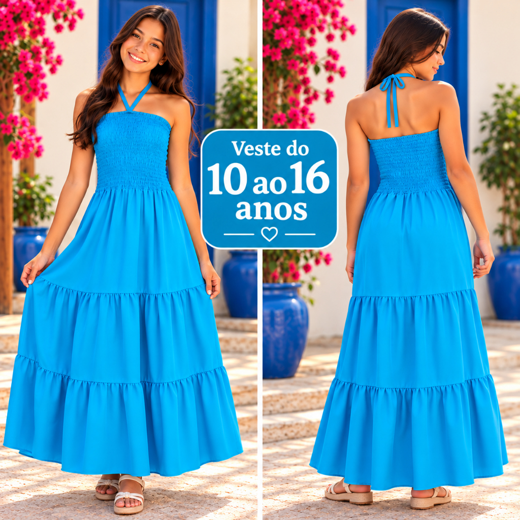 Vestido Camila Infantil Juvenil Menina Adolecente Longo 3 Marias Moda Verão 10 a 16 Anos