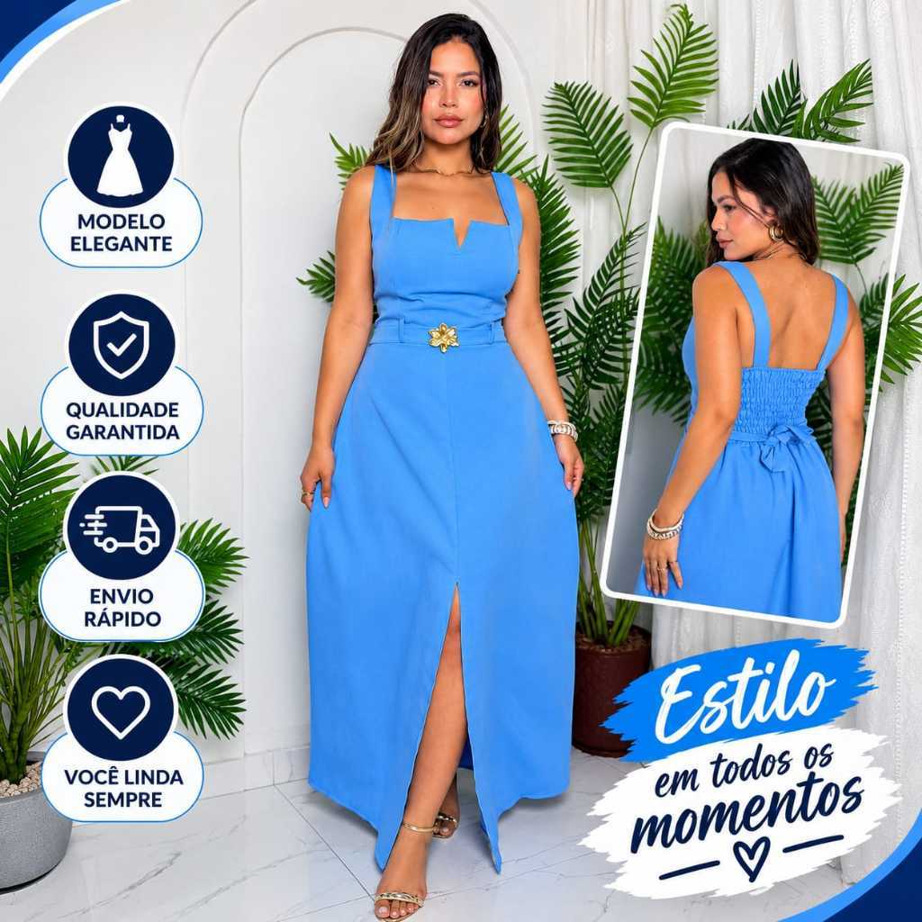 Vestido Feminino Luxo Alfaiataria Premium Com Fenda  No Saia Blusa Elegante Vestido Longo Social