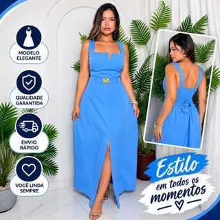 Vestido Feminino Luxo Alfaiataria Premium Com Fenda  No Saia Blusa Elegante Vestido Longo Social