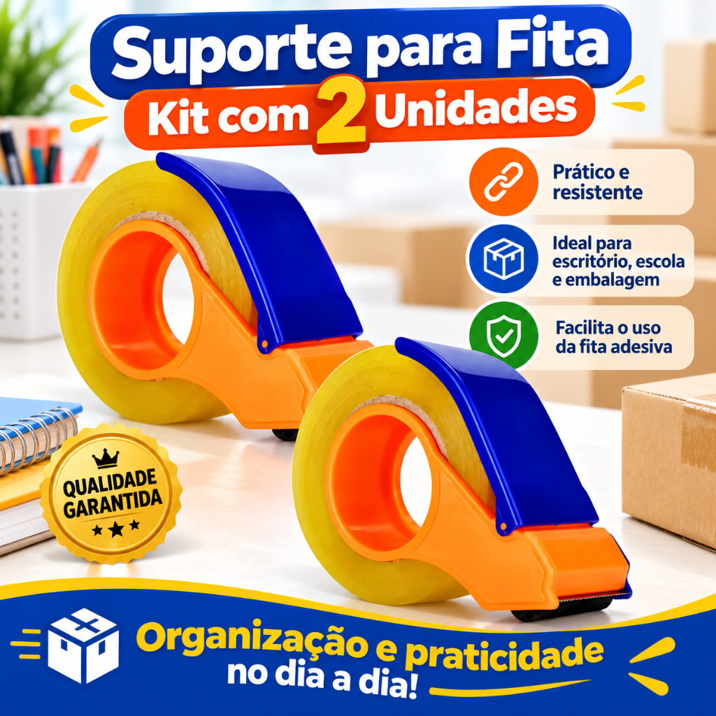 Kit 2 Aplicador de Fita Adesiva Larga Suporte Durex Reforçado Embalagem Profissional Caixas