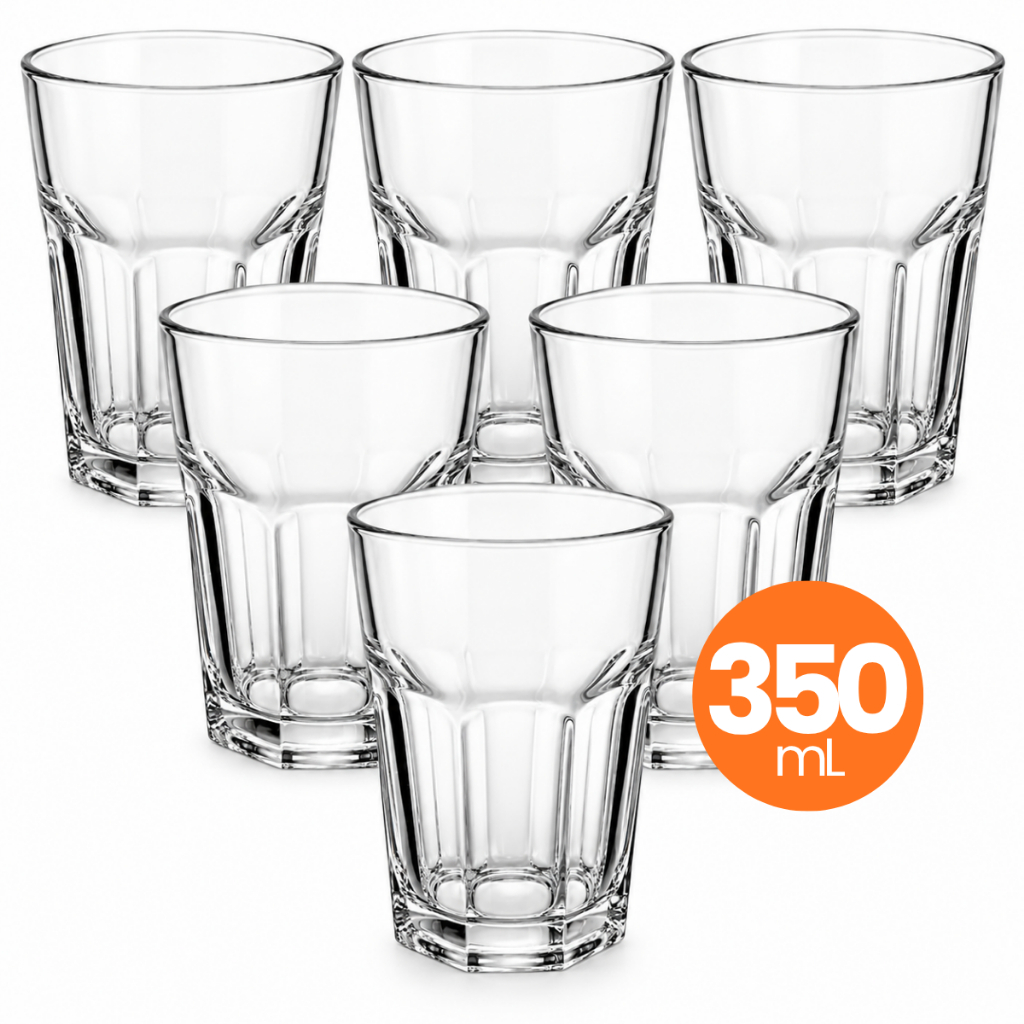 Jogo 6 Copo Vidro Briston 350ml Conjunto Mesa Posta Água Suco Cozinha Decoração Presente