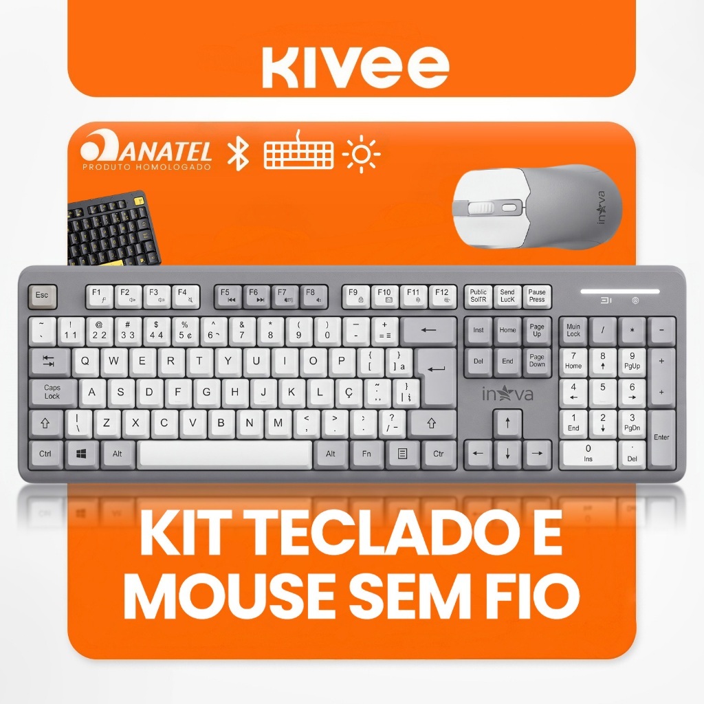 Kivee Conjunto Teclado e Mouse KV789 Sem Fio Baixa Latência Teclas Silenciosas Bateria Longa Duração