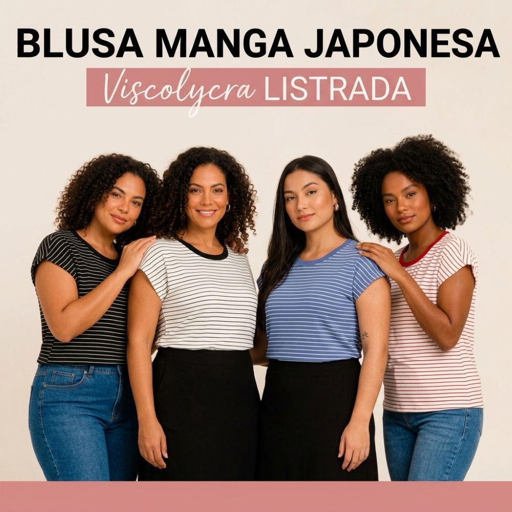 Blusa T-Shirt Feminina Listrada Viscolycra Manga Japonesa Gola Careca Soltinha 38 ao 48