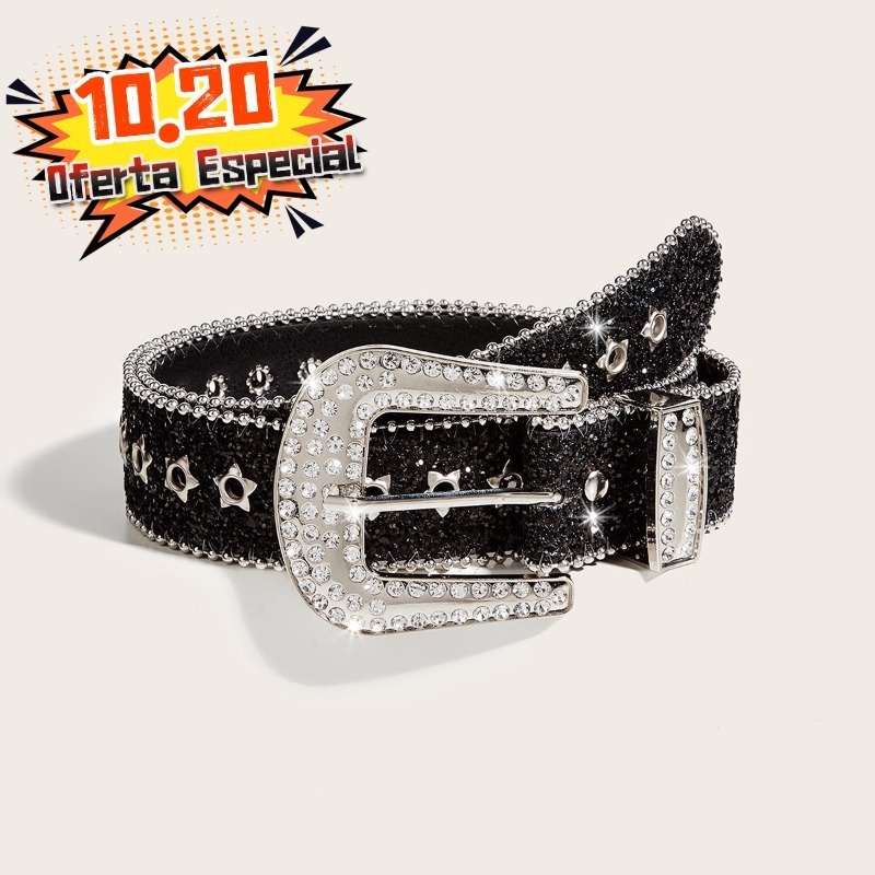 Cinto Country Feminino - com Rhinestone De Couro De PU Cowboy Ocidental Y2K Moda Para Meninas Jeans -BT