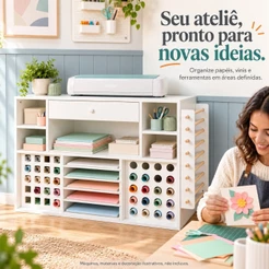 Carrinho Organizador Artesanato Mecolour p/ Cricut: Gaveta e 48 Rolos Vinil. Ideal p/ Ateliê!