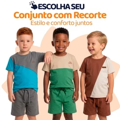 Conjunto Infantil Masculino com Recorte Diagonal Camisa e Bermuda Design Moderno Estilo Casual L20