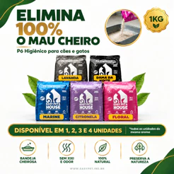 Pó Higiênico 1Kg Antiodor Seca Xixi Eliminador de Odores Cães e Gatos EasyPet Limpeza Fácil Aromas Diversos 1,2,3 e 4 Un