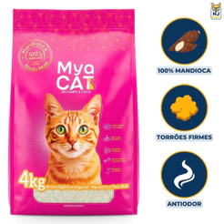 Areia Gatos Mya Cat 100% Mandioca Biodegradável Grãos Finos Higiênica 4kg