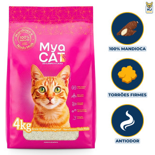 Areia Gatos Mya Cat 100% Mandioca Biodegradável Grãos Finos Higiênica 4kg