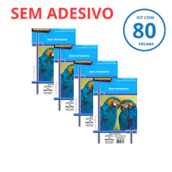 Kit 80 Folhas de Papel Fotográfico A4 Sem adesivo 180g Brilhante – 4 Pacotes c/ 20
