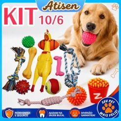 Kit 10/6 Brinquedos para Cachorro Galinha Gritante Mordedor, Corda, para Cães-Alivia o Tédio e a Ansiedade