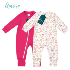 Kit 2 Macacão Longo Para Bebê Amore Elefantinha e Pink 100% Algodão