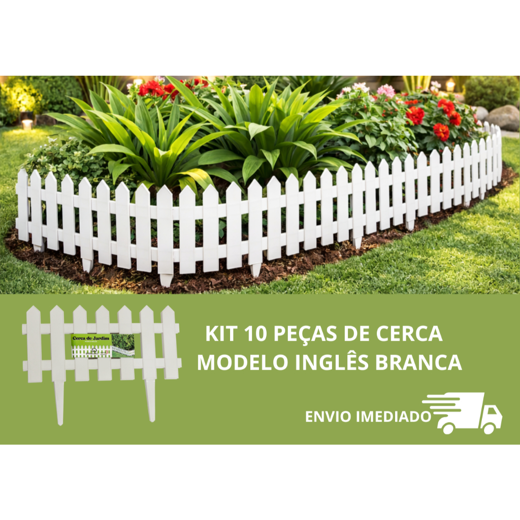 Kit 10 Cercas de Jardim Modelo Inglês Branca 41cm x 19cm com Haste 10cm |Resistente | Envio Imediato em Oferta na Shopee