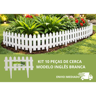 Kit 10 Cercas de Jardim Modelo Inglês Branca 41cm x 19cm com Haste 10cm |Resistente | Envio Imediato em Oferta na Shopee