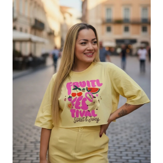 Camiseta Cropped Oversized 100% Algodão Blusa Feminina Camiseta T-Shirt Estilo Premium Estilosa Confortável Estampada