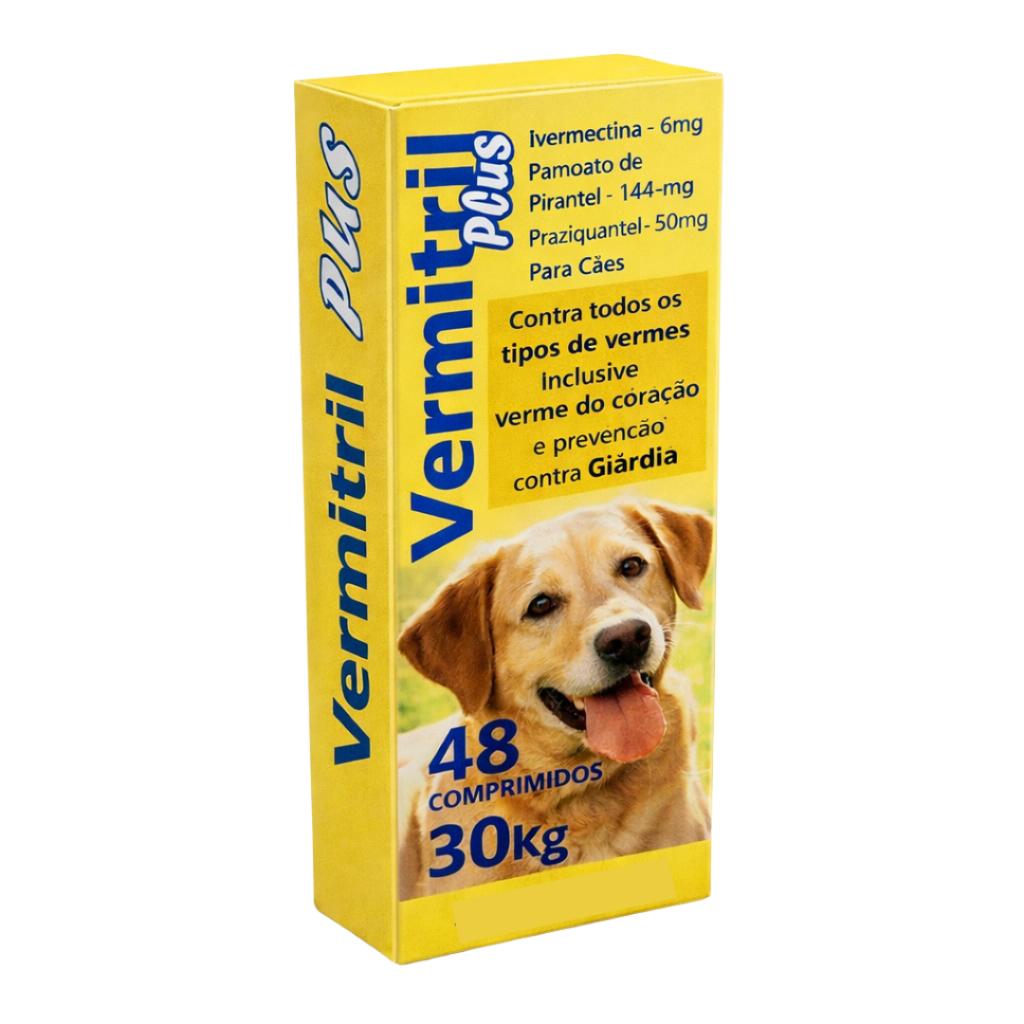 Vermitril Plus Anti Pulgas, Carrapatos, Vermes, Sarnas 48 Comprimidos 30kg