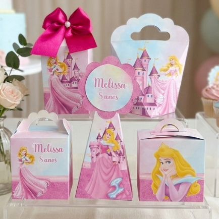 Kit 50 Princesa Aurora Bela Adormecida Personalizado Caixinhas Festa Infantil Lembrancinha Pegue e Monte