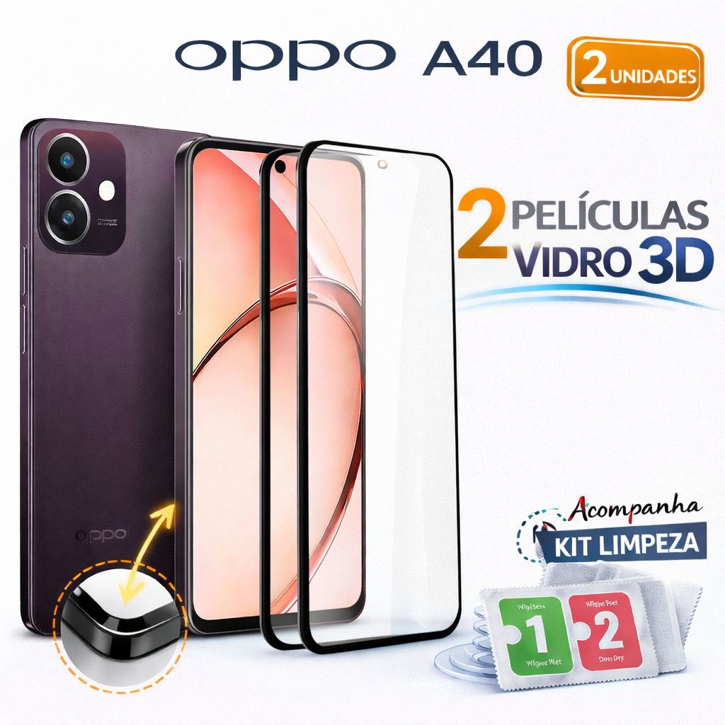 Kit 2 Películas De Vidro 3D para Oppo A40 + Kit Limpeza (Ler Descrição)