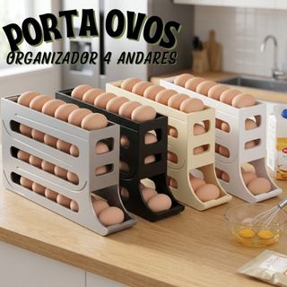 Porta Ovos Organizador 4 Andares Rolante Para 30 Ovos Dispenser Armazena e Organizador de…