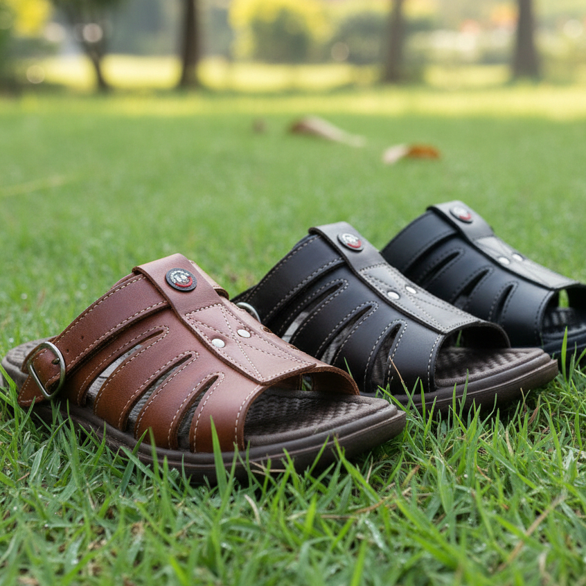 Sandália Franciscana Couro Legítimo Anti-Stress Chinela Ortopédica