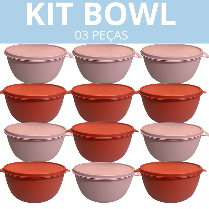 Kit 3 Potes Bowls 1 Litro com Tampa Hermética Multiuso Cozinha Color