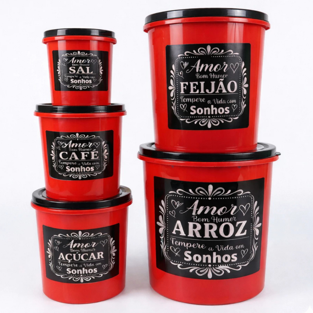 Potes para Mantimentos Kit 5 Unidades – Porta Arroz Feijão Açúcar Café Sal (Dispensa Organizada) em Oferta na Shopee