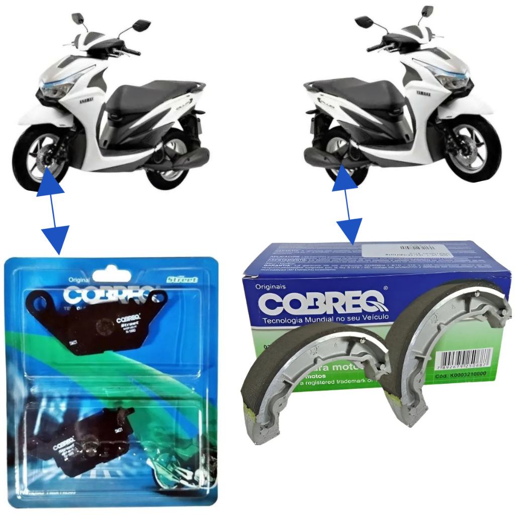 Kit Jogo Par Pastilha Freio Dianteira + Lona Patim Sapata Freio YAMAHA FLUO 125