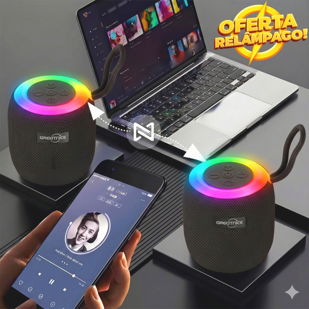 Imagem Mini Caixa De Som Bluetooth Potente RGB Led Portátil Rádio FM USB SD