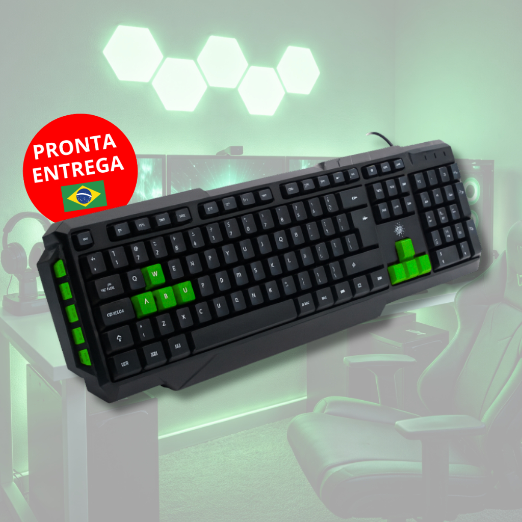 Teclado Gamer Multimídia Lateral Teclas Destacadas USB ABNT2