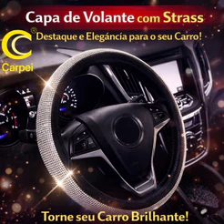 Capa Para Volante De Carro Cristal Glitter Strass / Pelúcia Tecido Macio Espumante Brilho 38cm Carpei