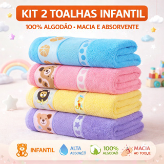 Kit2 Toalha De Banho Infantil Com Desenhos Kids 100% Algodão 70cm x 1,10m em Oferta na Shopee