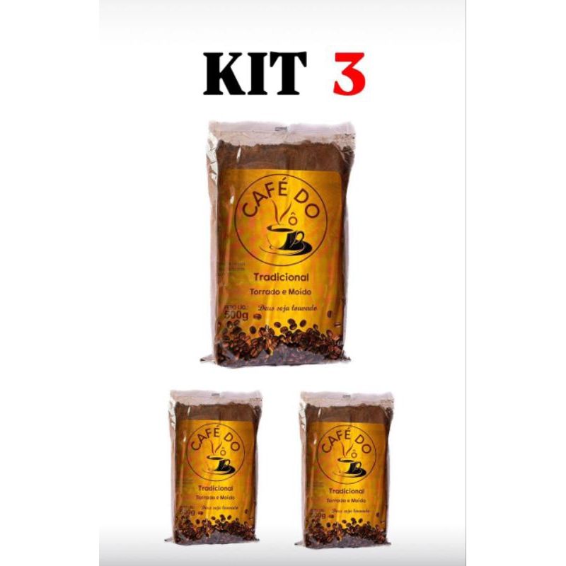 kit 3 pacotes 500g café torrado moído em Oferta na Shopee