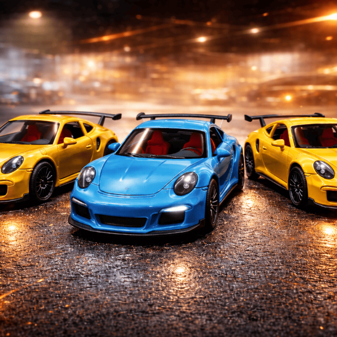 Miniatura Porsche Diecast Metal Esportivo Portas Abrem Azul ou Amarelo Colecionável Infantil