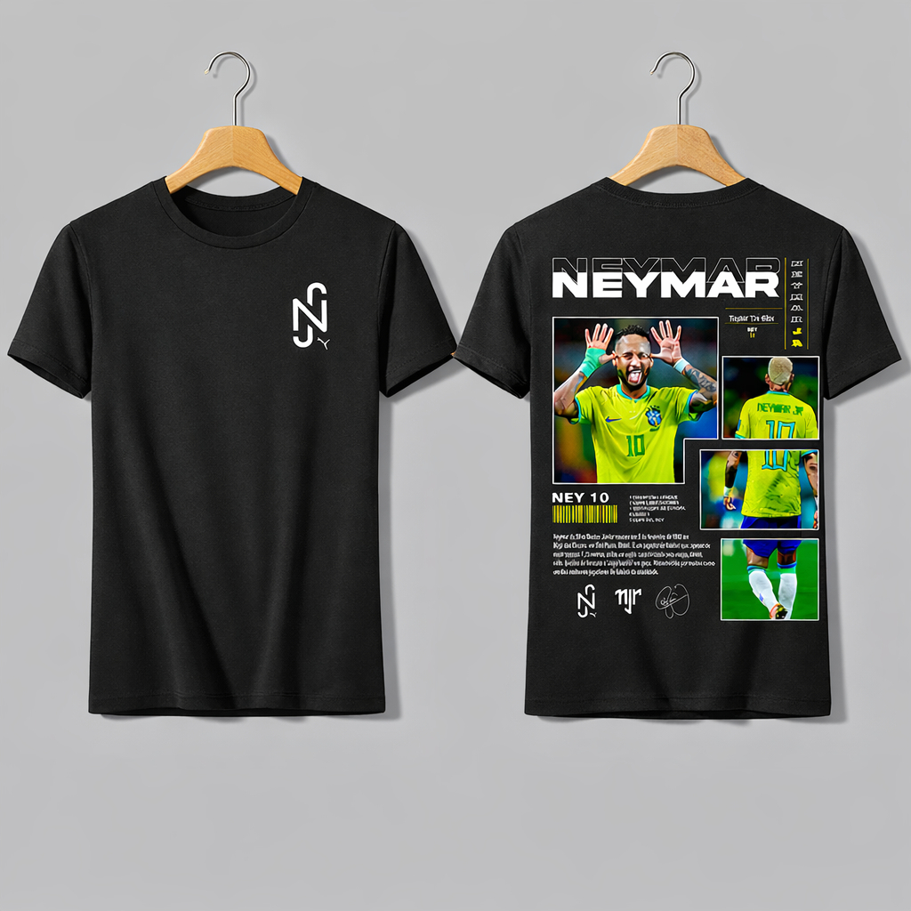 Camiseta Masculina Neymar Jr Premium Brasil Estampada Costas Copa do Mundo