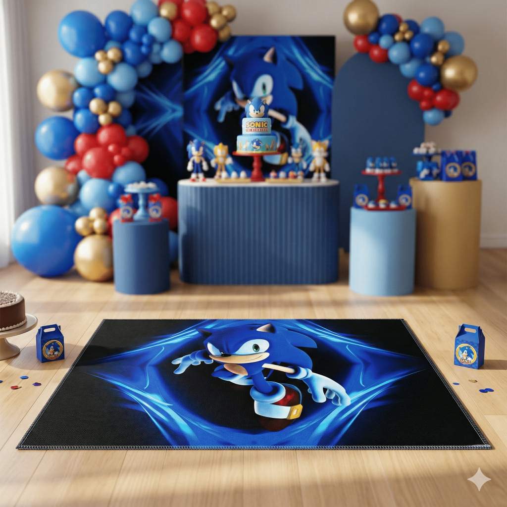 Tapete Decorativo S0nic 1,40x1,40 Fundo Festa Infantil Gamer Meninos Alta Qualidade Lançamento Oferta