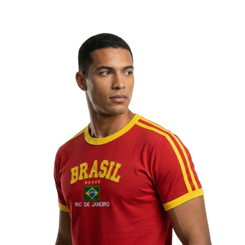 Blusa Bandeira Do Brasil Bordada Unissex - Vermelha