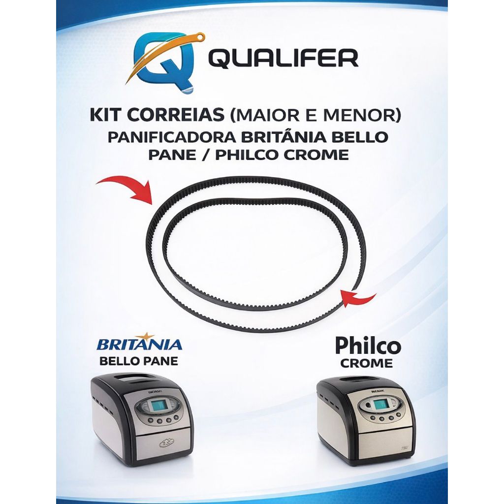 Imagem kit- Conjunto de correia para panificadora Bello pane E Crome( Maior e Menor )