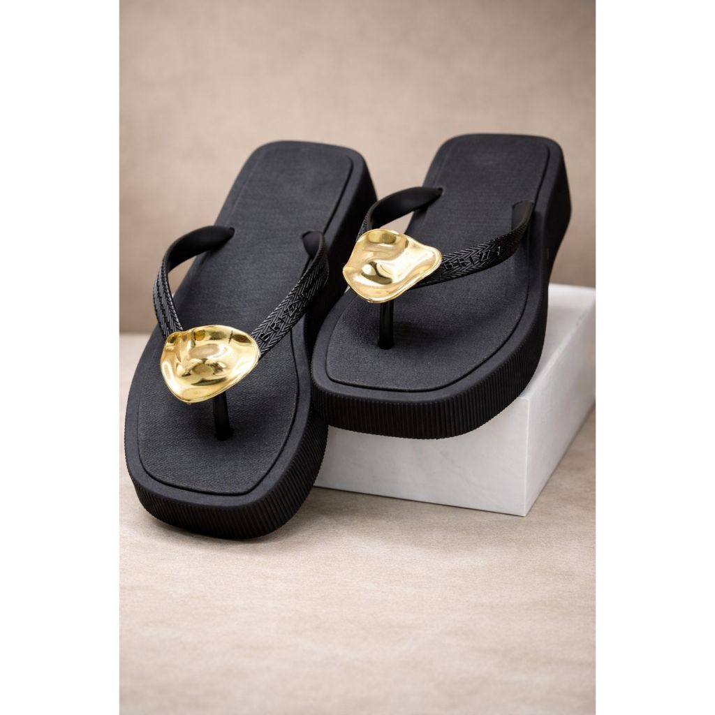 Chinelo Luxuoso Plataforma Feminino Confortável Leve Moderno Clássico - Flat Veneza Bico Quadrado
