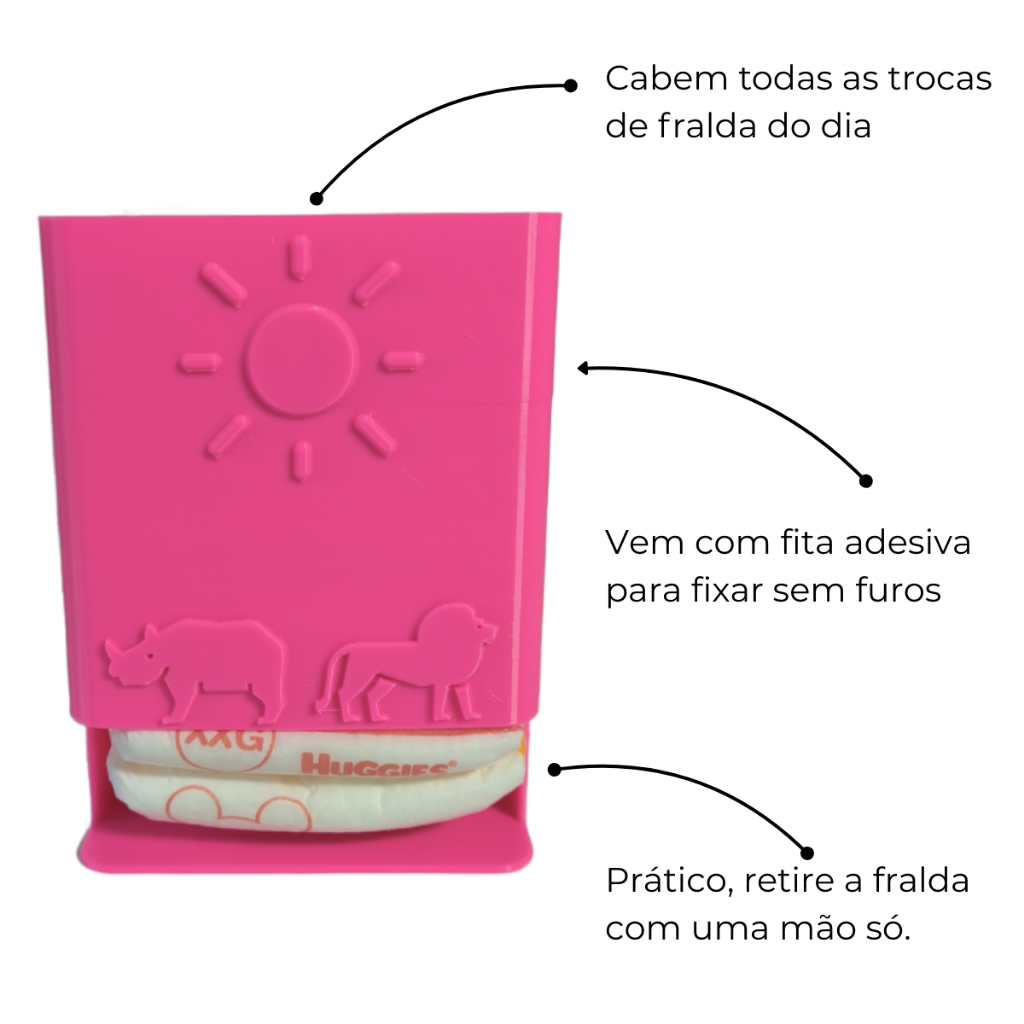 Organizador Porta Fraldas Parede Bebê Trocador Quarto Higiene Fácil Acesso com uma mão Safari