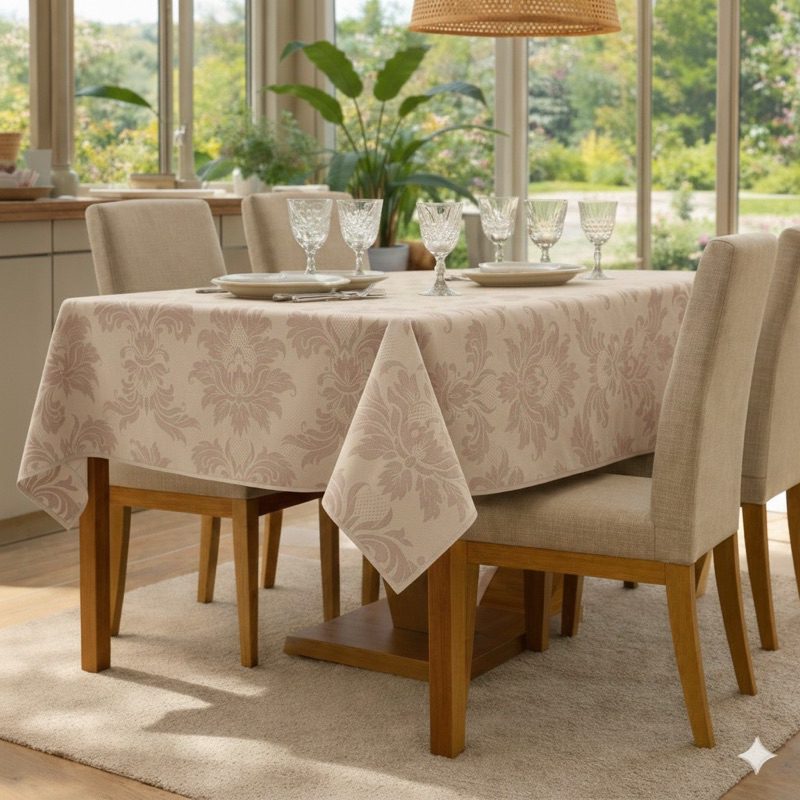 Toalha de Mesa Jacquard Luxo 4, 6 e 8 Lugares | Deixe Sua Mesa Sofisticada