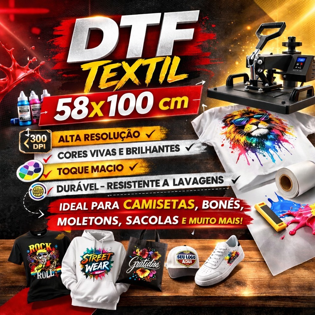 DTF TÊXTIL 1 Metro - Filme Transfer para Camisetas e Tecidos - Envie sua arte no EMAIL