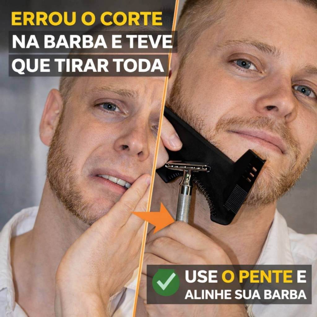 Pente Modelador de Barba Régua Alinhadora Molde para Corte de Barba e Bigode