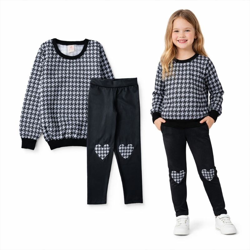Conjunto Infantil Feminino Moletom Flanelado Quentinho | Roupa de Frio Infantil Menina Inverno Meia Estação 3 ao 6