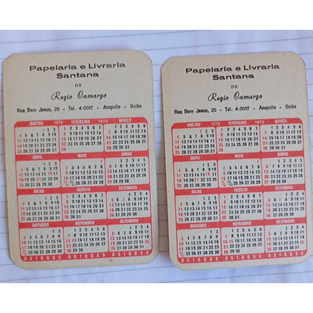 Papelaria e Livraria Santana – Anápolis – Goiás – Calendários 1976 com Nudez Feminina